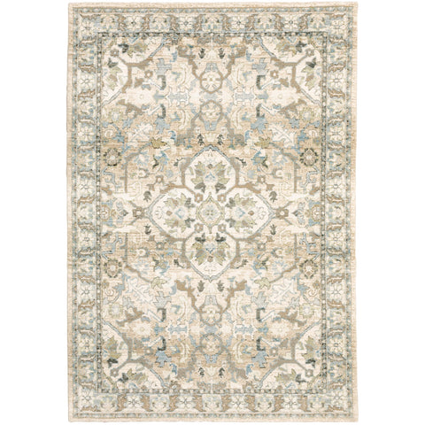 Oriental Weavers Andorra Area Rug - 9818G - 8'6" x 11'7" - in Beige/Ivory - Vintage Inspired, Stain Resistant, Family and Pet Friendly, Dining, Living Room Rug