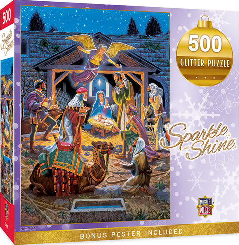 Masterpieces 500 Piece Glitter Christmas Jigsaw Puzzle - Holy Night - 15"x21"