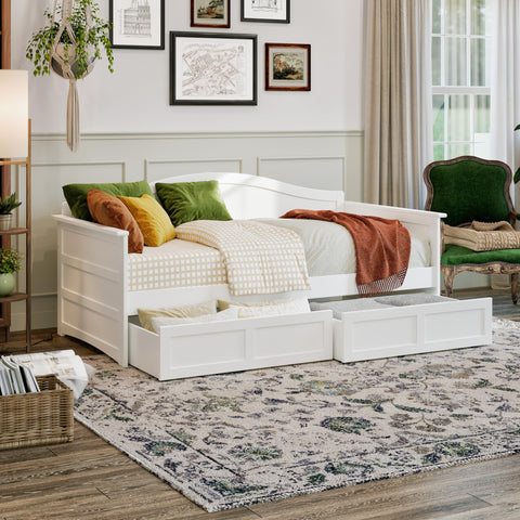 AFI, Acadia Twin Size Wood Daybed Frame with 2 Storage Drawers, White