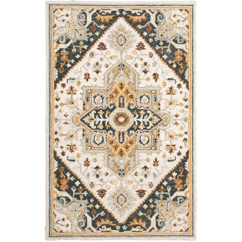 Oriental Weavers Alfresco Hand-Made Wool Area Rug - 28407-10' x 13' - in Ivory/Charcoal - Vintage Inspired, Hand-Made Wool Rugs, Family, Dining, Living Room Rug