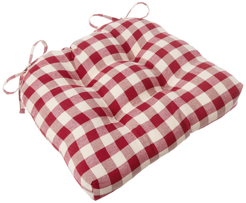 ACHIM Buffalo Check Tufted Chair Seat Cushions, 2-Pack, Burgundy - 16" x 15" x 3" - Comfortable Seat Cover Pad with Stain Repellent Fabric & Ties to Indoor & Ourdoor Chair Styles Home Decor