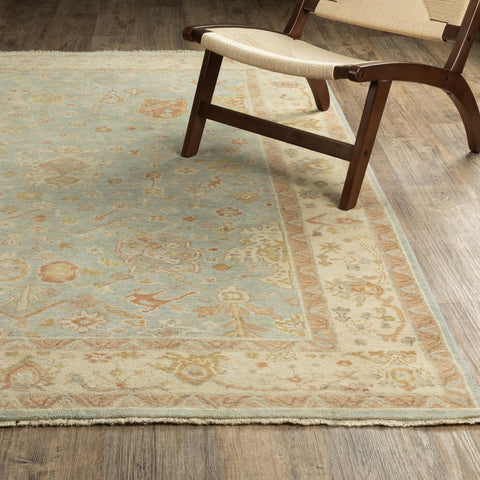 Oriental Weavers Palace Hand-Made Wool Area Rug - 10304-8' x 10' - in Blue/Sand - Vintage Inspired, Hand-Made Wool Rugs, Dining, Living Room Rug