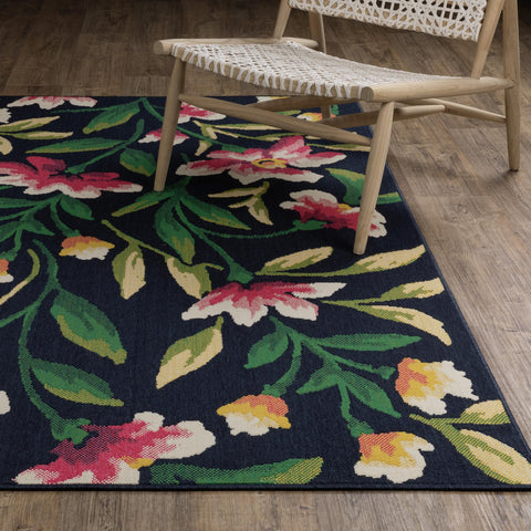 Oriental Weavers Havana Indoor/Outdoor Rug - HAV12-3'3" x 5' - in Navy/Multi - Classic Casual Style, Water, Stain and Fade Resistant, Hose Clean, Patio, Outdoor Living Area Rug