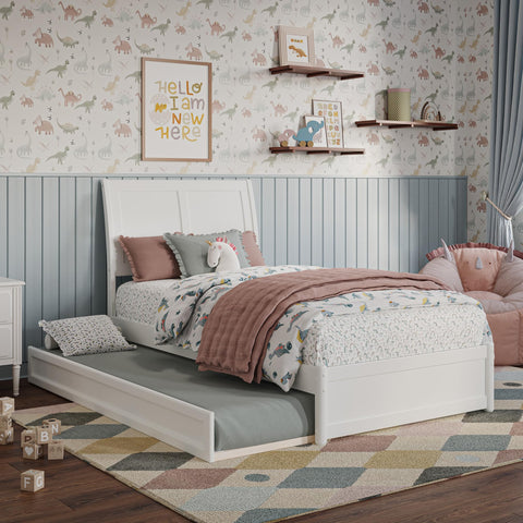 AFI, Andorra Twin Platform Bed with Panel Footboard and Twin Trundle, White