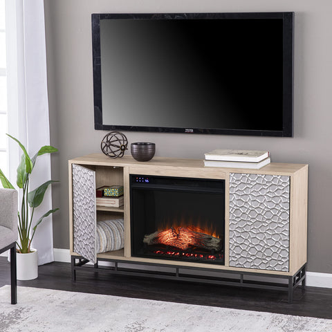 Hollesborne Touch Screen Electric Fireplace w/ Media Storage - Natural