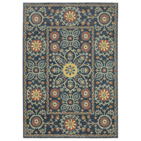 Oriental Weavers Francesca Area Rug - FR11B - 9'10" x 12'10" - in Blue/Rust - Vintage Inspired, Stain Resistant, Family and Pet Friendly, Family, Dining, Living Room Rug