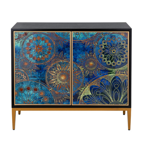 Pasargad Home Eclipta Modern Accent Cabinet, Gold Metal Legs, Push-Button Doors