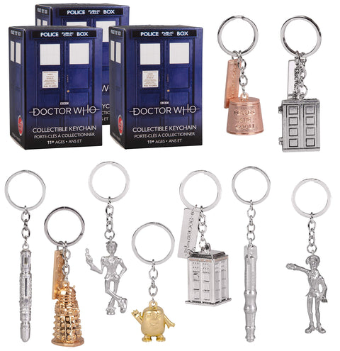 DOCTOR WHO Key Chain Mystery Blind Box, 3 Pack - Receive 3 Mystery Key Rings - Collect All 9 - Series 1