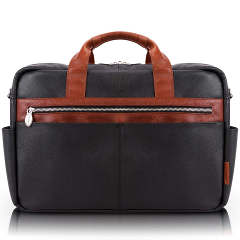 McKleinUSA Southport Pebble Grain Calfskin Leather 17" Leather Two-Tone Dual-Compartment Laptop & Tablet Briefcase Black (19102) 17.5"x4"x12"