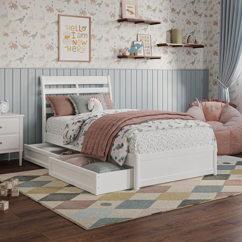 AFI, Emelie Twin Platform Bed with Panel Footboard and Storage Drawers, White