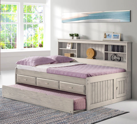 OS Home and Office Furniture Model 83220K6-22 Solid Pine Twin Captains Bookcase Bed with 6 drawers in Charcoal Gray
