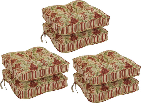 Blazing Needles Corded Tapestry Chair Cushion, 17", Red/Beige 6 Count