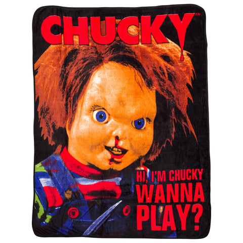 Silver Buffalo Chucky Hi I'm Chucky Wanna Play 50" x 60" Fleece Throw, Soft and Cozy Blanket, 180 GSM