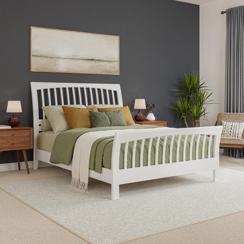 AFI, Orleans Queen Solid Wood Low Profile Platform Bed with Matching Footboard, White