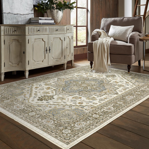 Oriental Weavers Maharaja Area Rug - 1144Y - 9'10" x 12'10" - in Ivory/Gold - Vintage Inspired, Stain Resistant, Family and Pet Friendly, Family, Dining, Living Room Rug