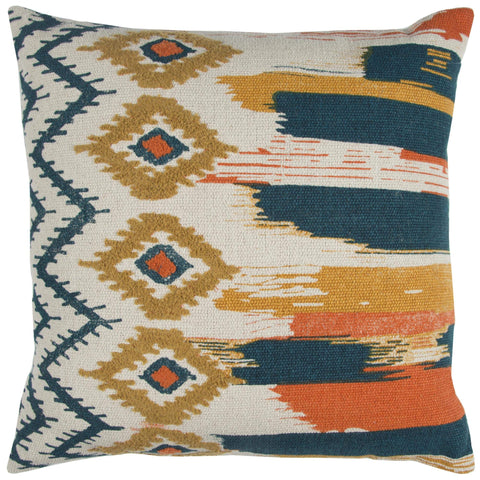 Rizzy Home | T12963 | Poly Fill Decorative Pillow | 20"x20" Orange/Blue/Yellow Stripe