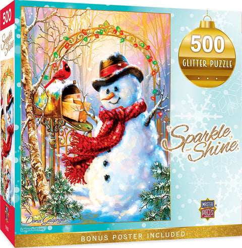 Masterpieces 500 Piece Glitter Christmas Jigsaw Puzzle - Letters To Frosty - 15"x21"