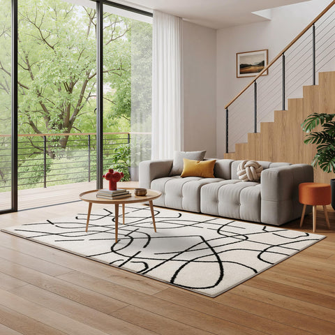 Oriental Weavers Quinn QUI12 - Machine Woven Area Rug - 5'3" x 7' - in Beige/Black - Modern Style Bedroom, Bathroom, Entryway, Kitchen Rug