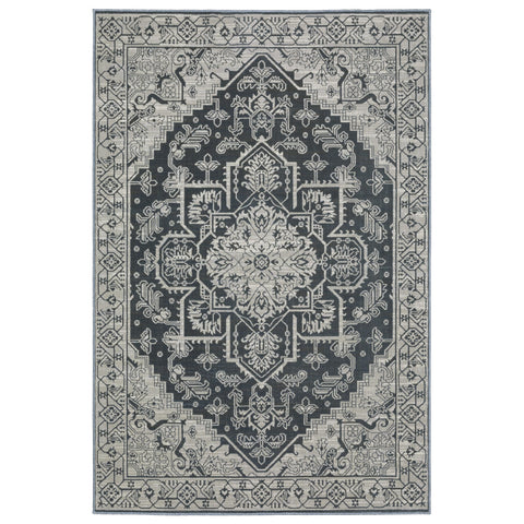 Oriental Weavers Intrigue Area Rug - INT07-5'3" x 7'6" - in Blue/Grey - Vintage Inspired, Stain Resistant, Family and Pet Friendly, Bedroom, Office Rug