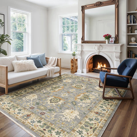 Oriental Weavers Lucca Wool Blend Area Rug - 2063L - 9'10" x 12'10" - in Grey/Multi - Vintage Inspired, Wool Blend, Family, Dining, Living Room Rug