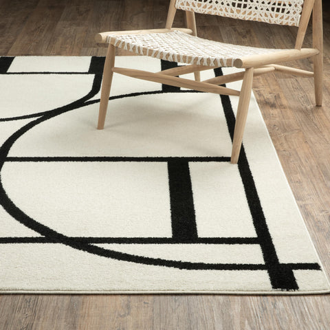 Oriental Weavers Quinn QUI06 - Machine Woven Area Rug - 5'3" x 7' - in Ivory/Black - Modern Style Bedroom, Bathroom, Entryway, Kitchen Rug