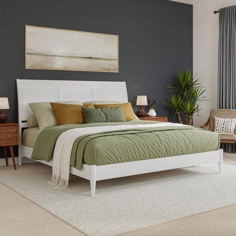 AFI, Valencia King Solid Wood Low Profile Sleigh Platform Bed, White
