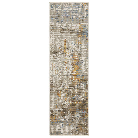 Oriental Weavers Bauer Area Rug - 005E2-2'3" x 7'6" - in Beige/Multi - Modern Style, Recycled PET Fibers, Stain Resistant, Entryway, Hallway Runner Rug