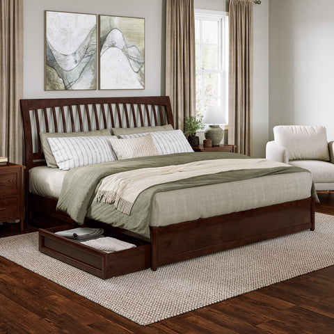 AFI, Roslyn King Platform Bed with Panel Footboard and Storage Drawers, Walnut