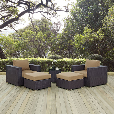 Modway Convene Wicker Rattan 5-Piece Outdoor Patio Furniture Set in Espresso Mocha