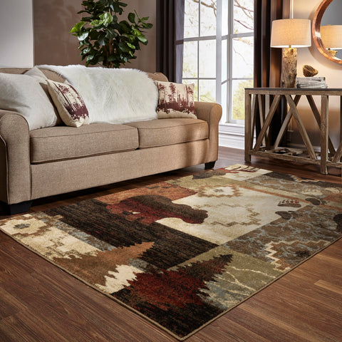 Oriental Weavers Woodlands Area Rug - 9649A - 1'10" x 3' - in Brown/Rust - Lodge Style, Stain Resistant, Family and Pet Friendly, Entryway, Bathroom Accent Rug
