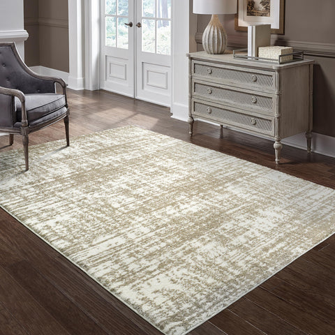 Oriental Weavers Verona Area Rug - 1803J - 6'7" x 9'6" - in Ivory/Taupe - Plush Soft Shag, Modern Style, Stain Resistant, Cushion Feel, Dining, Living Room Rug