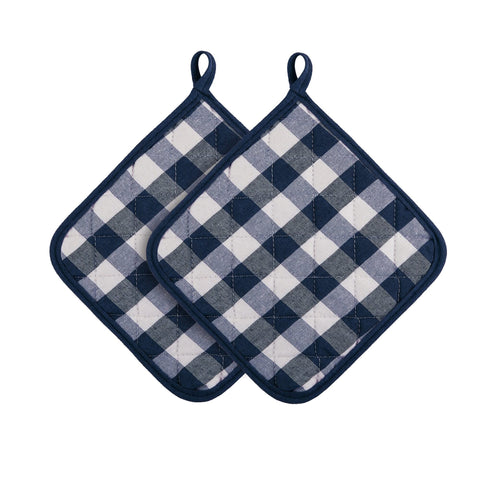 Buffalo Check Pot Holders, 2 Pack, Navy - 8" x 18" - Quilted Trivet Pot Holders are Heat Resistant, Machine Washable & Stain Repellant - Non-Slip for Pots & Pans by Achim Home Decor
