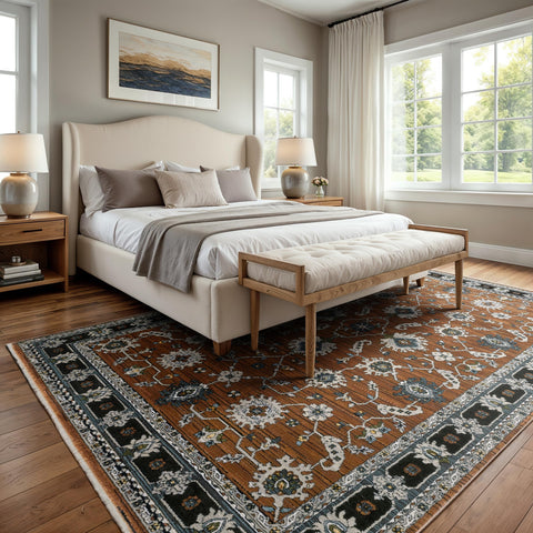Oriental Weavers Keira Area Rug - KEI05-5'3" x 7'6" - in Rust/Grey - Vintage Inspired, Stain Resistant, Family and Pet Friendly, Bedroom, Office Rug