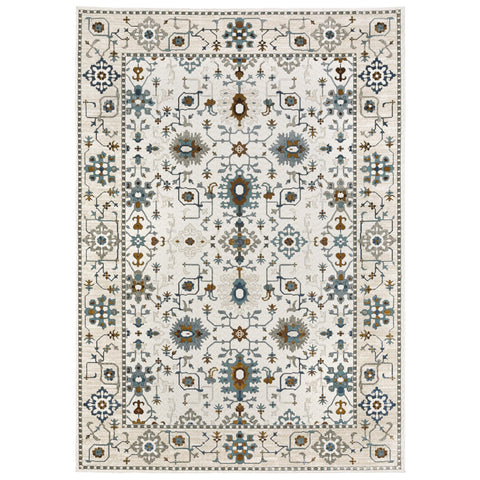 Oriental Weavers Ellington Area Rug - ELL10-7'10" x 10'10" - in Ivory/Blue - Vintage Inspired, Stain Resistant, Family and Pet Friendly, Dining, Living Room Rug