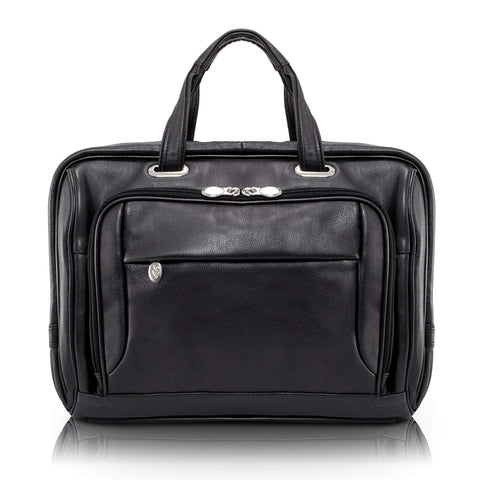 McKlein, I Series, WEST LOOP, Full Grain Cashmere Napa Leather, 15" Leather Expandable Double Compartment Briefcase, Black (44575)