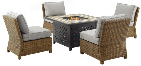 Bradenton 5Pc Wicker Outdoor Chair Set W/ Fire Table Gray/Weathered Brown - Tucson Fire Table & 4 Armless Chairs