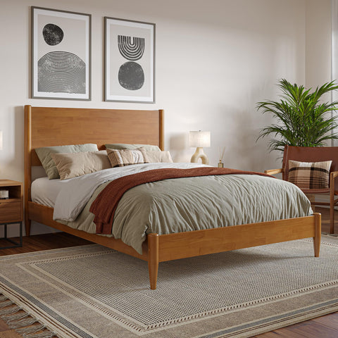 AFI, Pasadena Full Solid Wood Low Profile Platform Bed, Light Toffee