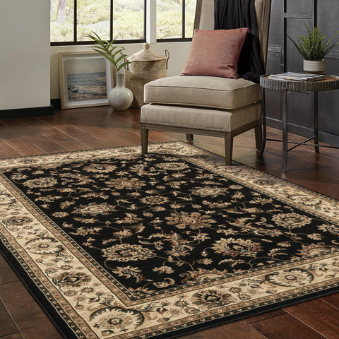 Oriental Weavers Ariana Area Rug - 311K3-5'3" x 7'9" - in Black/Ivory - Vintage Inspired, Stain Resistant, Family and Pet Friendly, Bedroom, Office Rug
