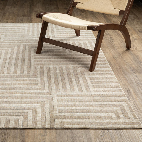 Oriental Weavers Hunter HNT03 - Machine-Woven Area Rug - 3'3" x 5' - in Beige/Ivory - Modern Style Bedroom, Bathroom, Entryway Rug