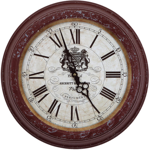 Yosemite Home Decor CLKA7184ME Circular Iron Wall Clock Red Frame, White Face, Black Text, Black Hands