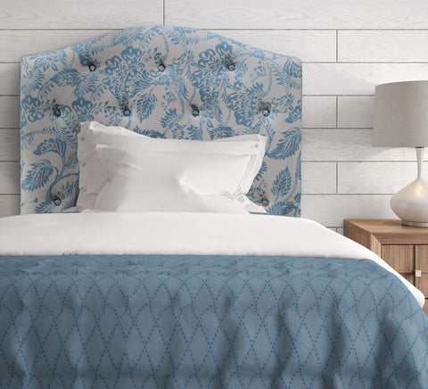 Pulaski Camelback Tufted Upholstered Headboard, Twin, Patterned Blue