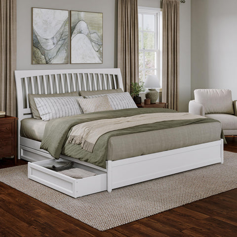 AFI, Roslyn King Platform Bed with Panel Footboard and Storage Drawers, White
