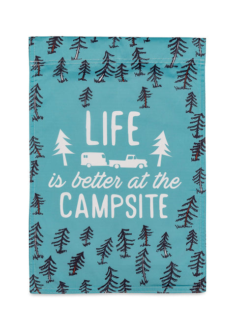 Camco Life Is Better at The Campsite RV Garden Flag | Features Unique Camper Themed Sketch Design | Waterproof, 12-Inches X 18-Inches (53308)