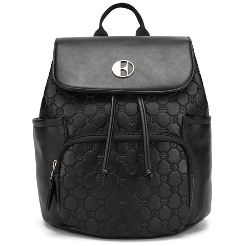 ELLE Compass 10L Vegan Leather Monogram Mini Backpack | Black