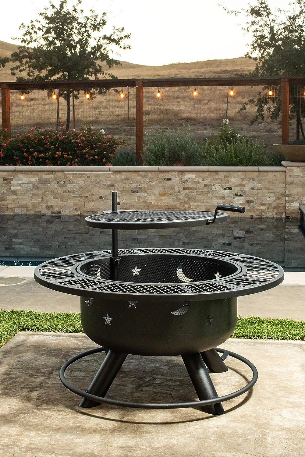 Bond Manufacturing 52124 Nightstar 32.7" Round Wood Burning Steel Fire Pit with Grill, Black