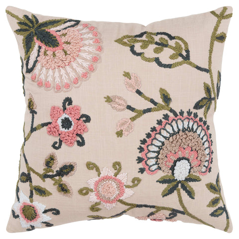 Rizzy Home Floral 20" x 20" Down Filled Pillow with Cotton Cover-Blush