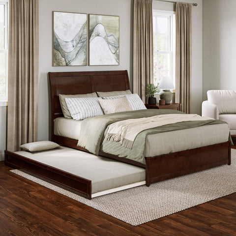 AFI, Andorra Queen Platform Bed with Panel Footboard & Twin XL Trundle, Walnut