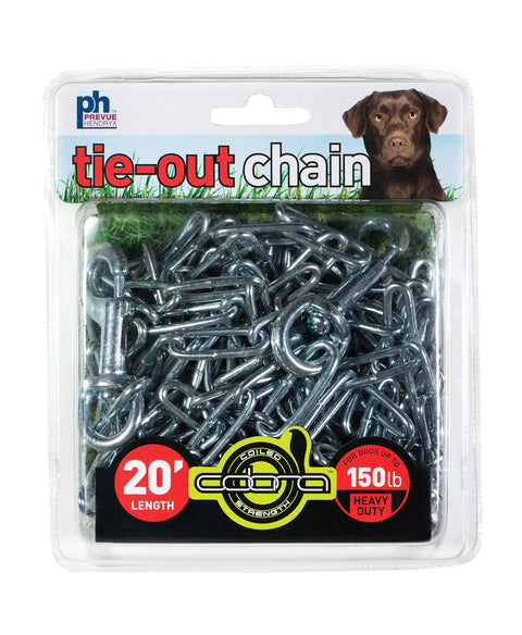Prevue Pet Products Heavy-Duty 20 Ft Tie-Out Chain - Zinc Plated Oval Safety-Welded 3.8 mm Links, Dog Tie Out for Yard, Long Lead for Dogs Up to 150 Pounds, Cast Iron Swivel Bolts, Outdoor Use - 20 Ft