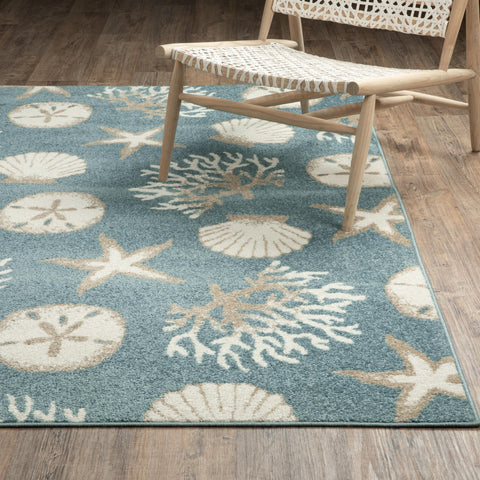 Oriental Weavers Quinn QUI01 - Machine Woven Area Rug - 2' x 7' - in Blue/Beige - Novelty Style Hallway, Entryway, Kitchen, Bathroom Rug