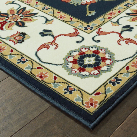 Oriental Weavers Kashan Area Rug - 2336B - 1'10" x 3' - in Navy/Ivory - Vintage Inspired, Stain Resistant, Family and Pet Friendly, Entryway, Bathroom Accent Rug
